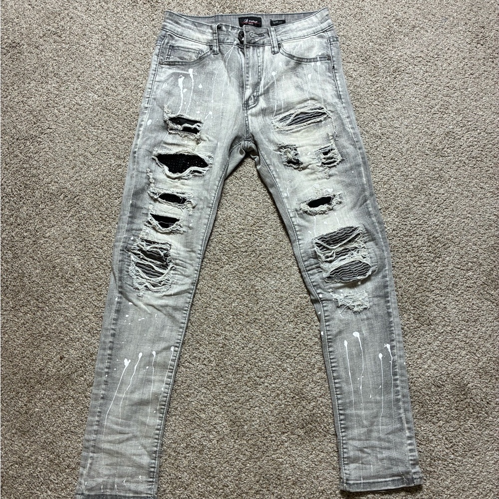 Men's Distressed Skinny Jeans in Light Gray